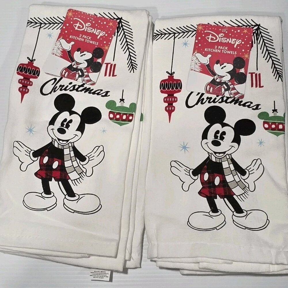 Lot of 4 Disney Mickey Mouse Kitchen Dish Towels Tea Cotton NWT Red/White/Black